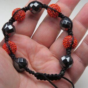 $300 Pink 10mm Crystal Beads Hematite Bracelet Hand Made 7 to 9" adjustable